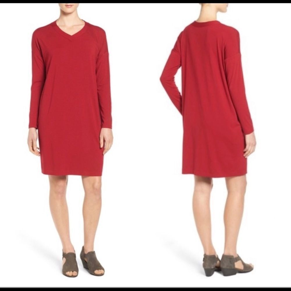 Eileen fisher women’s medium dress viscose jersey shift  deep‎ red capsule